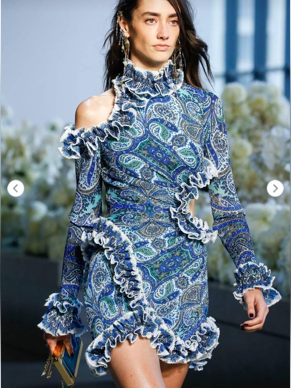 Zimmerman Blue Paisley Cold-Shoulder Ruffle Mini Dress - Picture 9 of 17